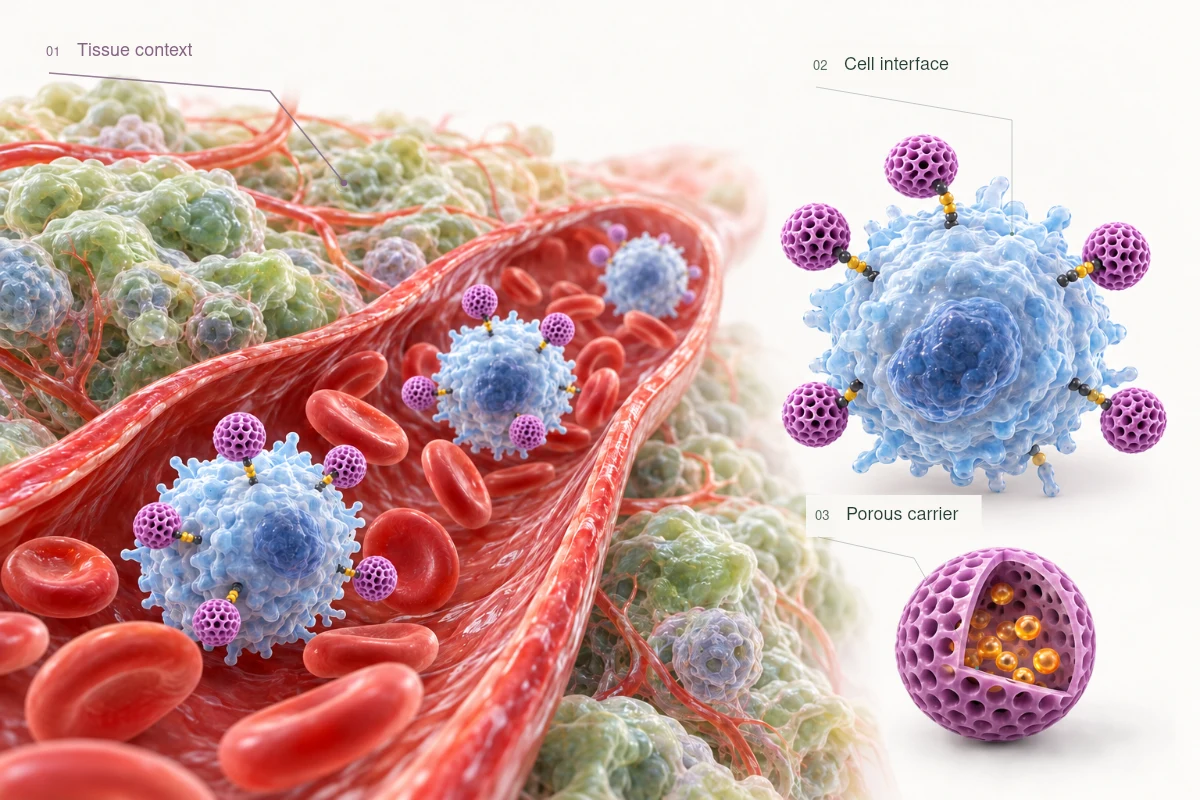 Illustrative artwork · cell carriers & tissue context